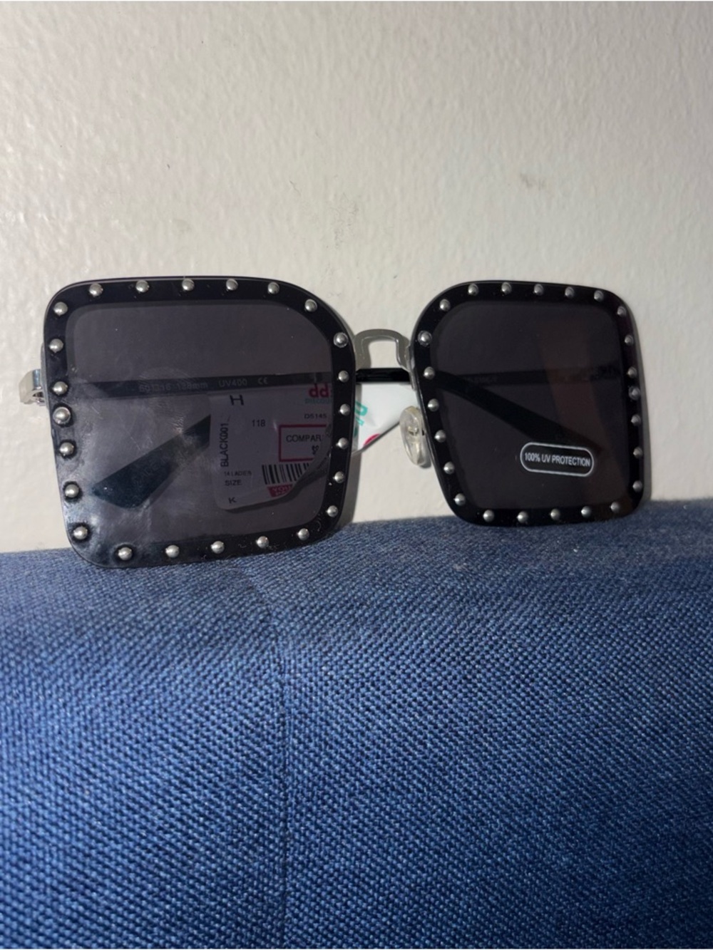 Square Black Studded Sunglasses